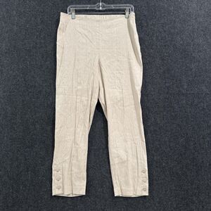 J Jill Linen Stretch Pants Women's Medium Beige Macadam Pull On High Rise Button